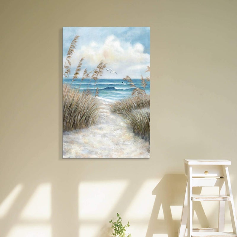 Hardy Gallery Seascape Canvas Abstract Wall Art: Beach Path Artwork to the Sea Abstract Coastal Artwork Painting for Bedroom (36'' x 24'' x 1 Panel) - Image 3